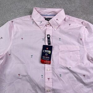 NEW Chaps Shirt Mens Large Pink Martini Palm Beach Print Performance Wicking NWT